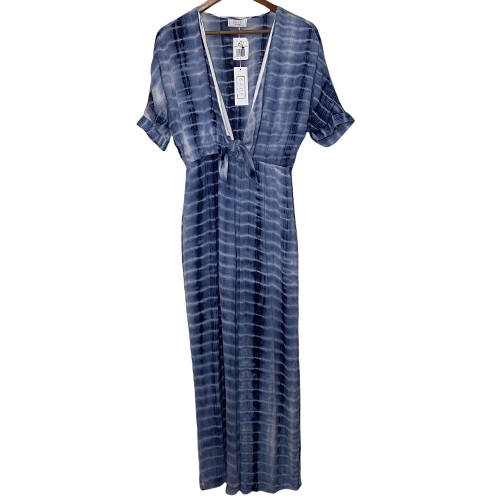 Sage The Label Hacienda Tie- Dye Wide Leg Jumpsuit in Blue Size Small NWT
